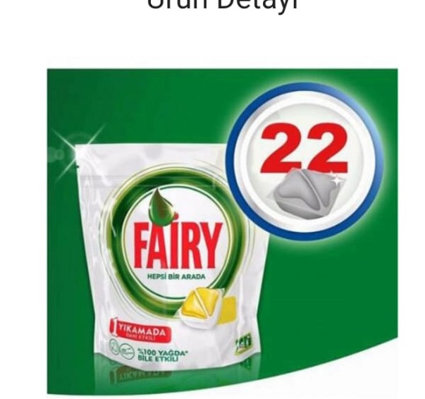 FAIRY HEPSİ BİR ARADA BULAŞIK MAKİNESİ DETERJANI KAPSÜLÜ LİMON KOKULU 22