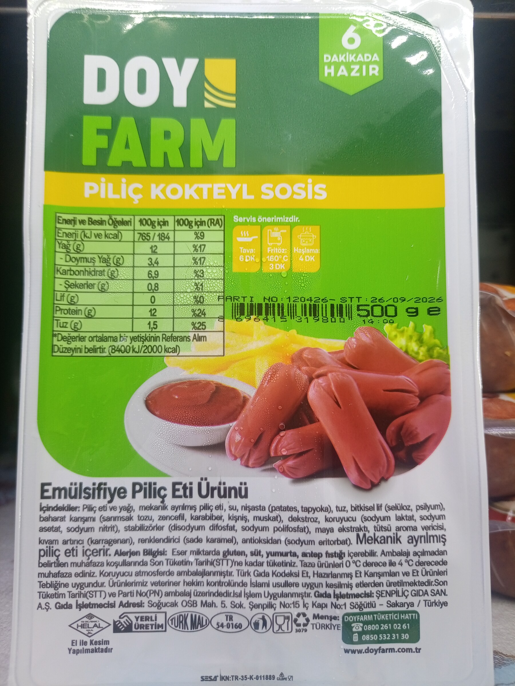 DoyForm piliç kokteyli sosis 500 g